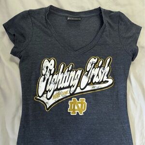 Women’s Notre Dame Irish V-neck tshirt navy blue football game day